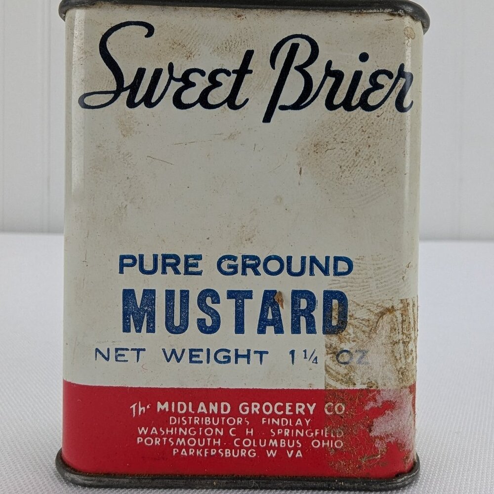 Vintage Sweet Brier Pure Ground Mustard Spice Tin Midland Grocery Co Ohio Rare